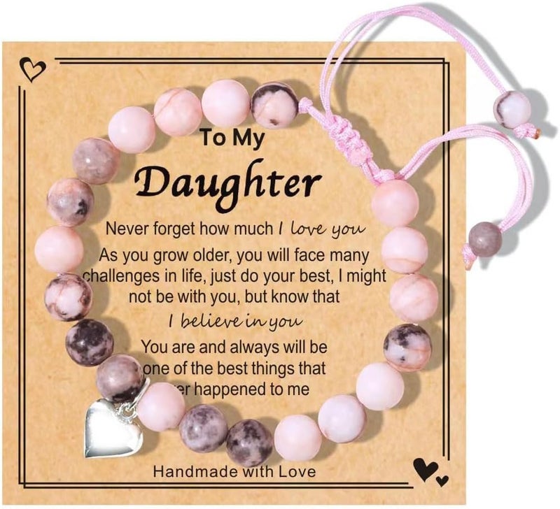 Chuchoter To My Daughter/Granddaughter/Niece Bracelet,Sweet Heart Natural Stone Beaded Bracelet For girl,Birthday Christmas Valentines Graduation Gifts for girl - Image 1